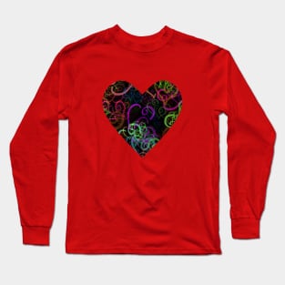 Crazy Vivid Color Curvy Hearts Shapes on Black Long Sleeve T-Shirt